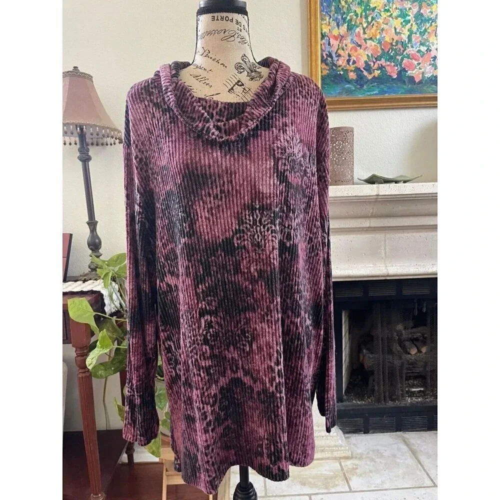Chicos Zenergy Women's Top 4‎ Purple Floral Long Sleeve Cowl-Neck